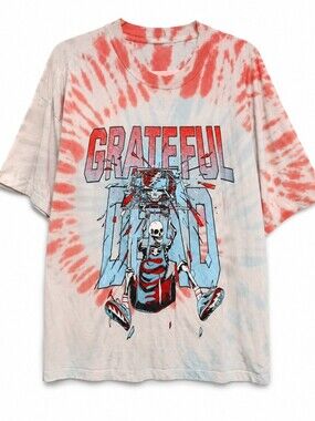 Grateful Graphic Tie-Dye Short Sleeve Tee - Red & Light Blue